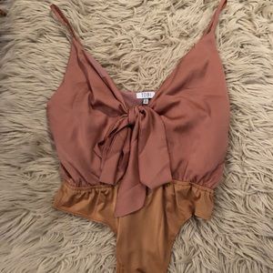 NWT Tobi Pink Satin Bow Bodysuit